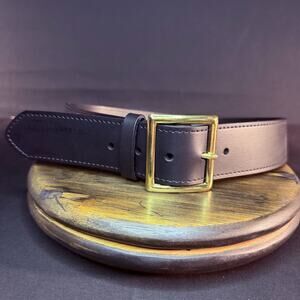 Galls 157 Trouser Belt Size 28" Stitched Leather Plain Black Brass 1.75" Wide